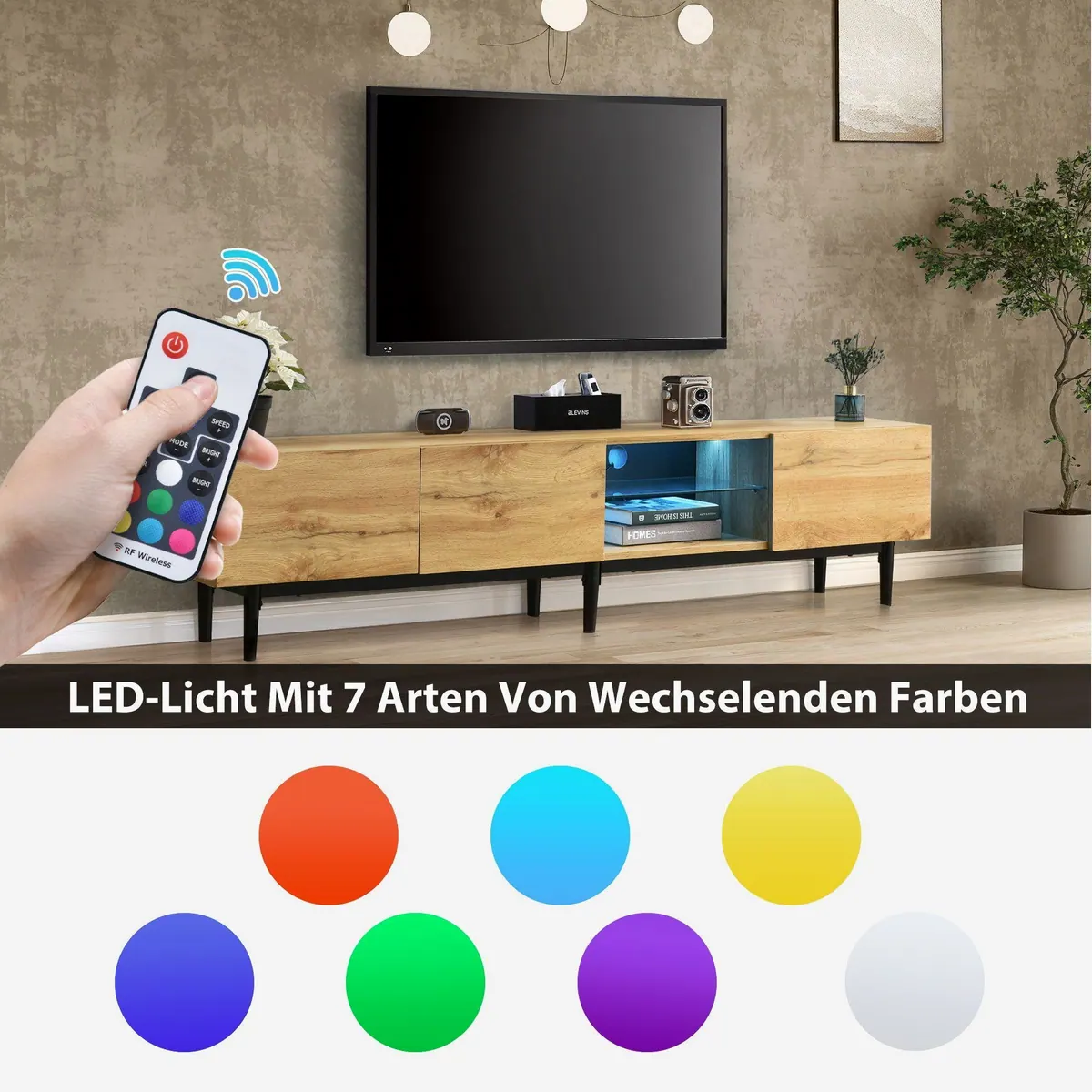 KLAM HOME Lowboard, modernes Design mit LED-Beleuchtung, großzügiger Stauraum 4