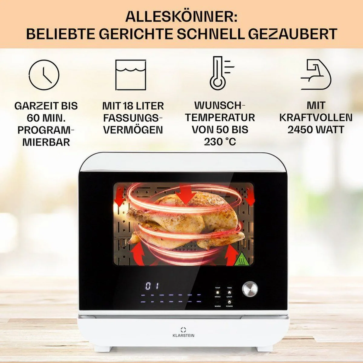 Klarstein Vita-Pro Steam Heißluftfritteuse, 2450 W, 18 Liter, 14 Programme 5
