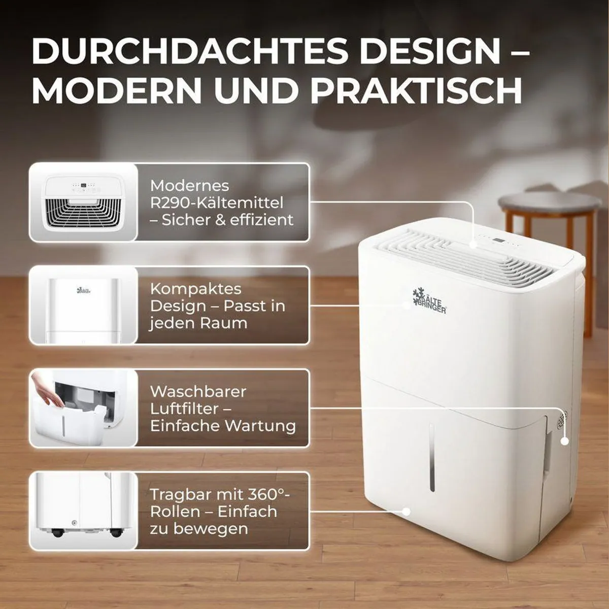 Kältebringer Luftentfeuchter 20L/24h, leise, energiesparend, App-Steuerung 4
