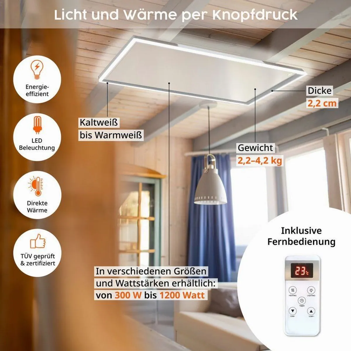 Könighaus Infrarotheizung LED Deckenheizung, individuelle Lichtgestaltung und praktische Fernbedienung 4