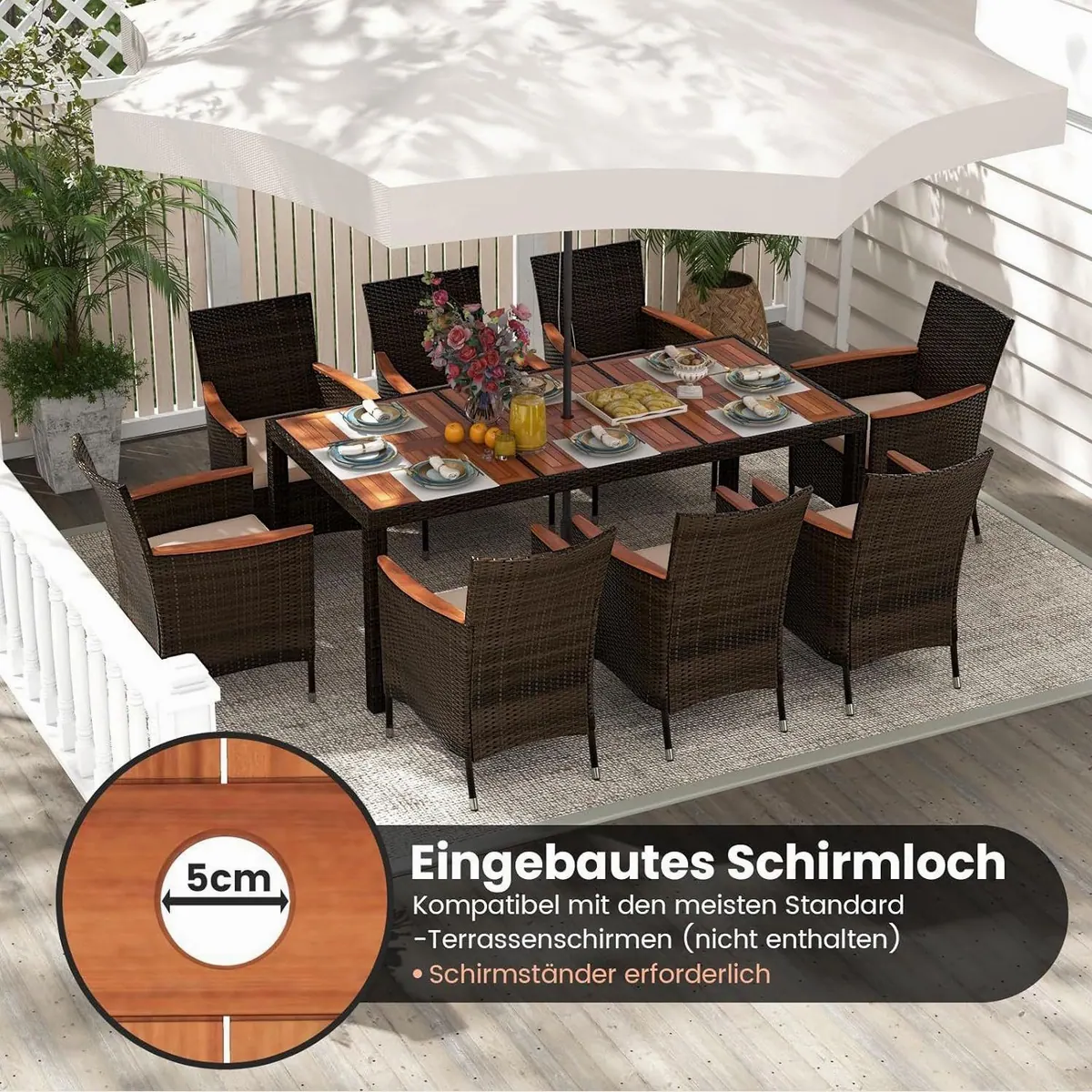 KOMFOTTEU Sitzgruppe Polyrattan, 9-tlg. mit breiten Armlehnen & Kissen 2