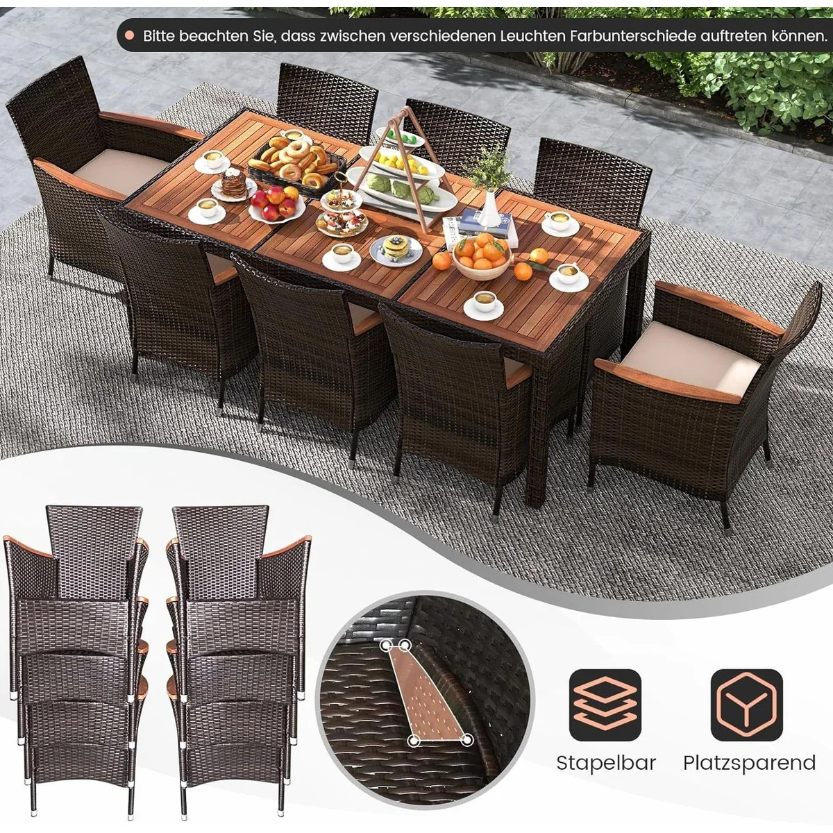 KOMFOTTEU Sitzgruppe Polyrattan, 9-tlg. mit breiten Armlehnen & Kissen 4