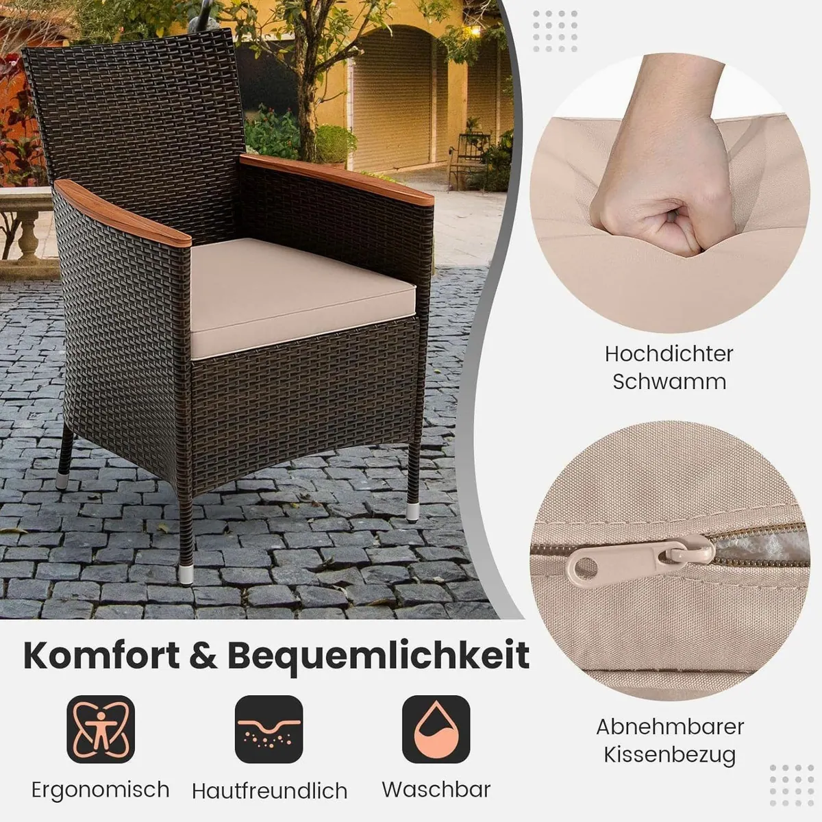 KOMFOTTEU Sitzgruppe Polyrattan, 9-tlg. mit breiten Armlehnen & Kissen 5