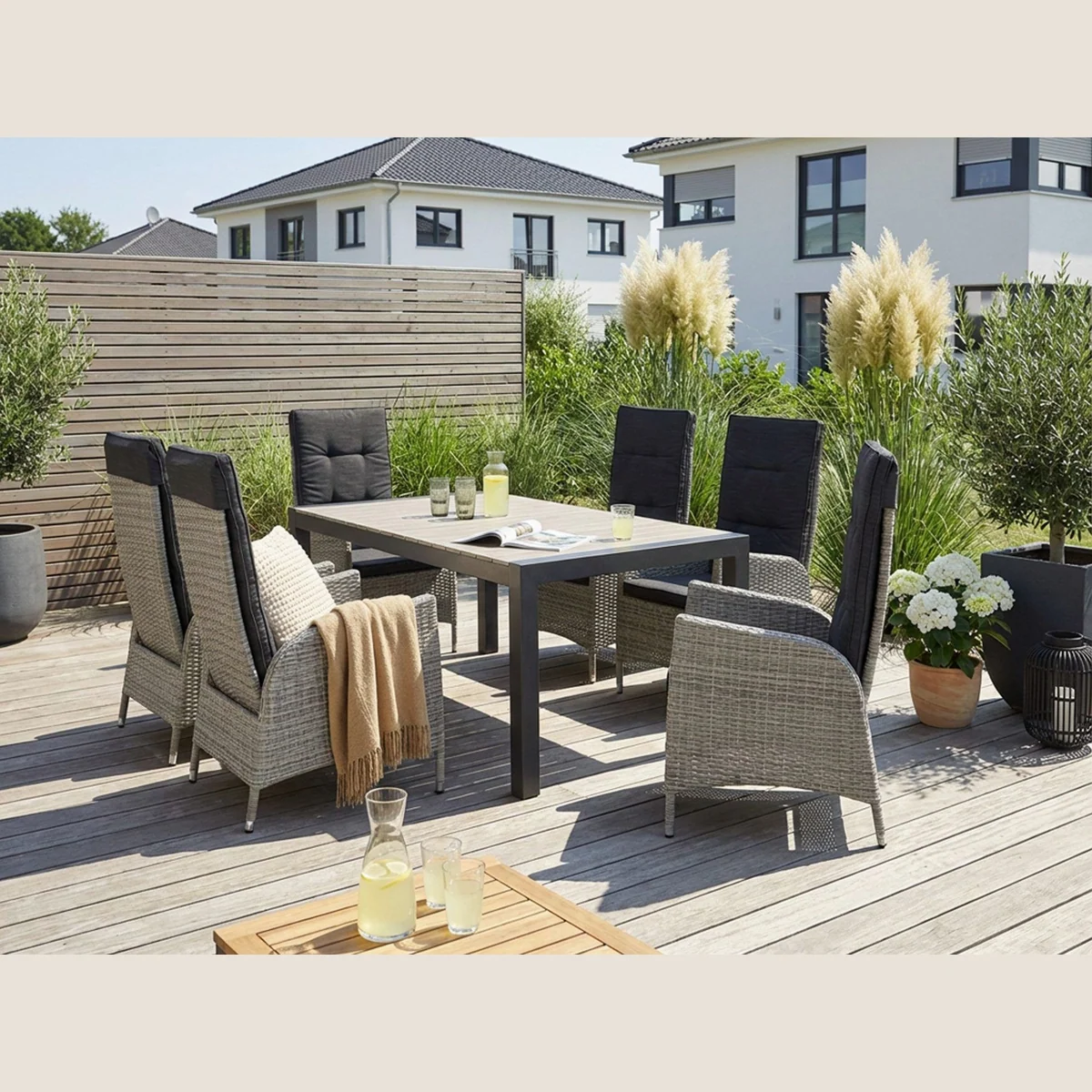 KONIFERA Garten-Essgruppe Alva, 13-tlg., ausziehbarer Tisch, 6 verstellbare Stühle