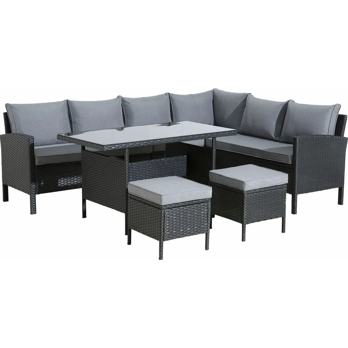 KONIFERA Gartenlounge-Set Manhattan, 18-teilig, stilvolle Ecklounge mit Tisch und Hockern 2