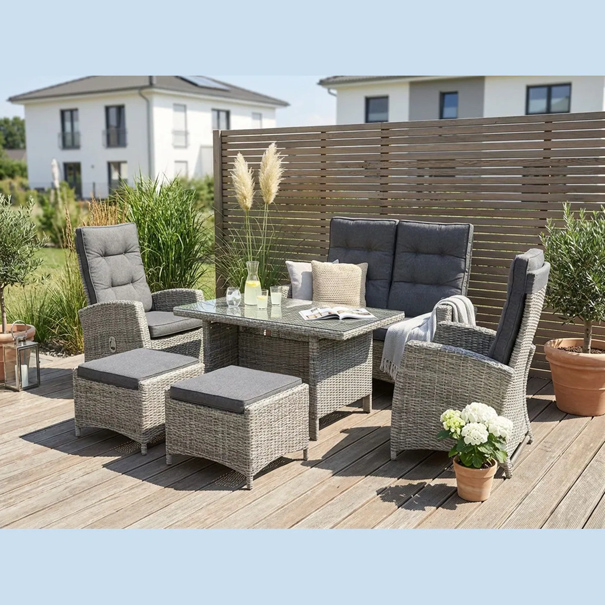 KONIFERA Garten-Essgruppe Monaco, 16-tlg., verstellbare Rückenlehnen, Polyrattan — ideal für gesellige Abende