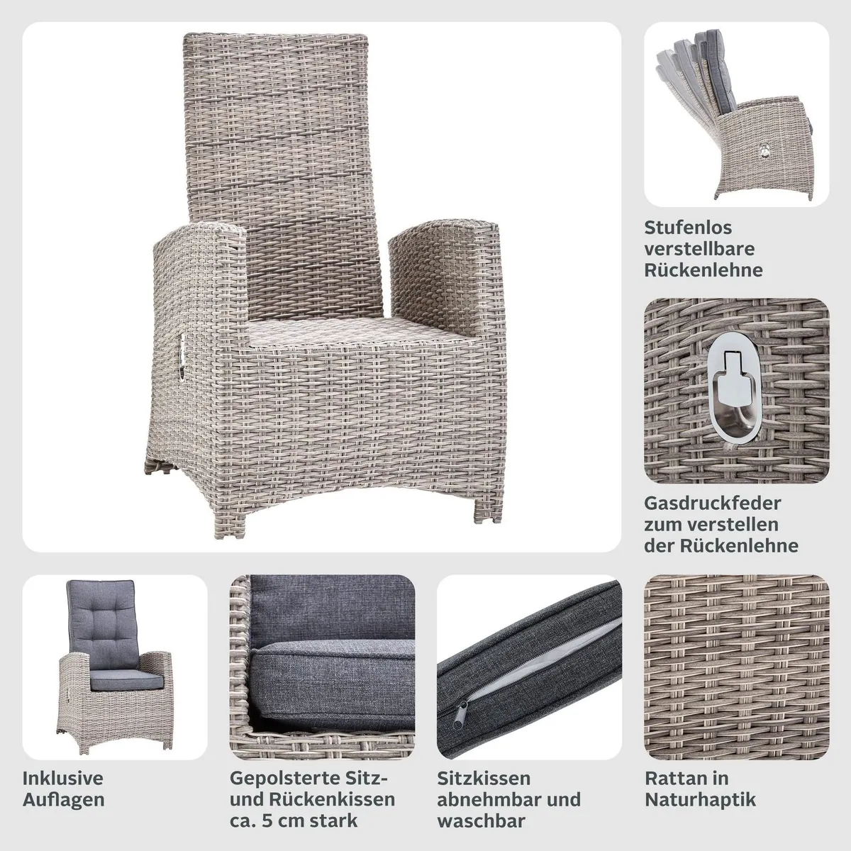 KONIFERA Garten-Essgruppe Monaco, 16-tlg., verstellbare Rückenlehnen, Polyrattan — ideal für gesellige Abende 3