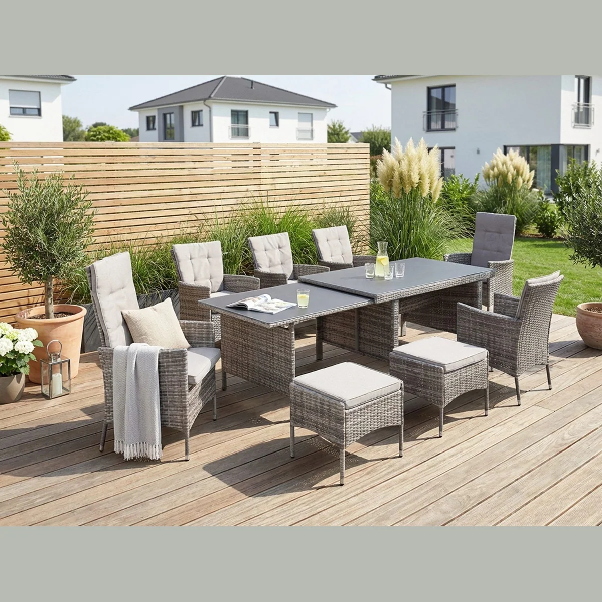 KONIFERA Garten-Essgruppe Parla, 21-tlg., verstellbare Sessel, ausziehbarer Tisch
