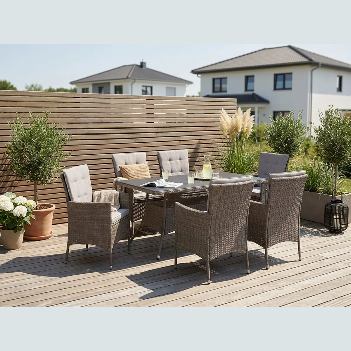 KONIFERA Garten-Essgruppe Mailand, 19-teilig, inkl. 6 Sesseln und Tisch mit Ablagefach