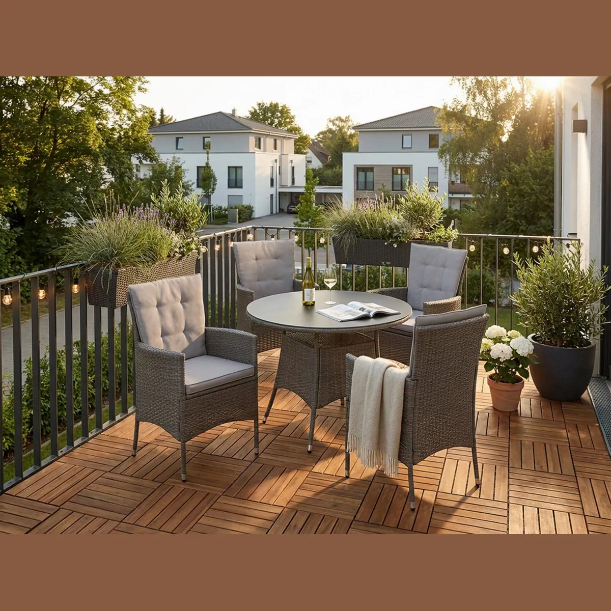 KONIFERA Garten-Essgruppe Mailand, 13-tlg., 4 Sessel, Tisch Ø 100 cm, Polyrattan