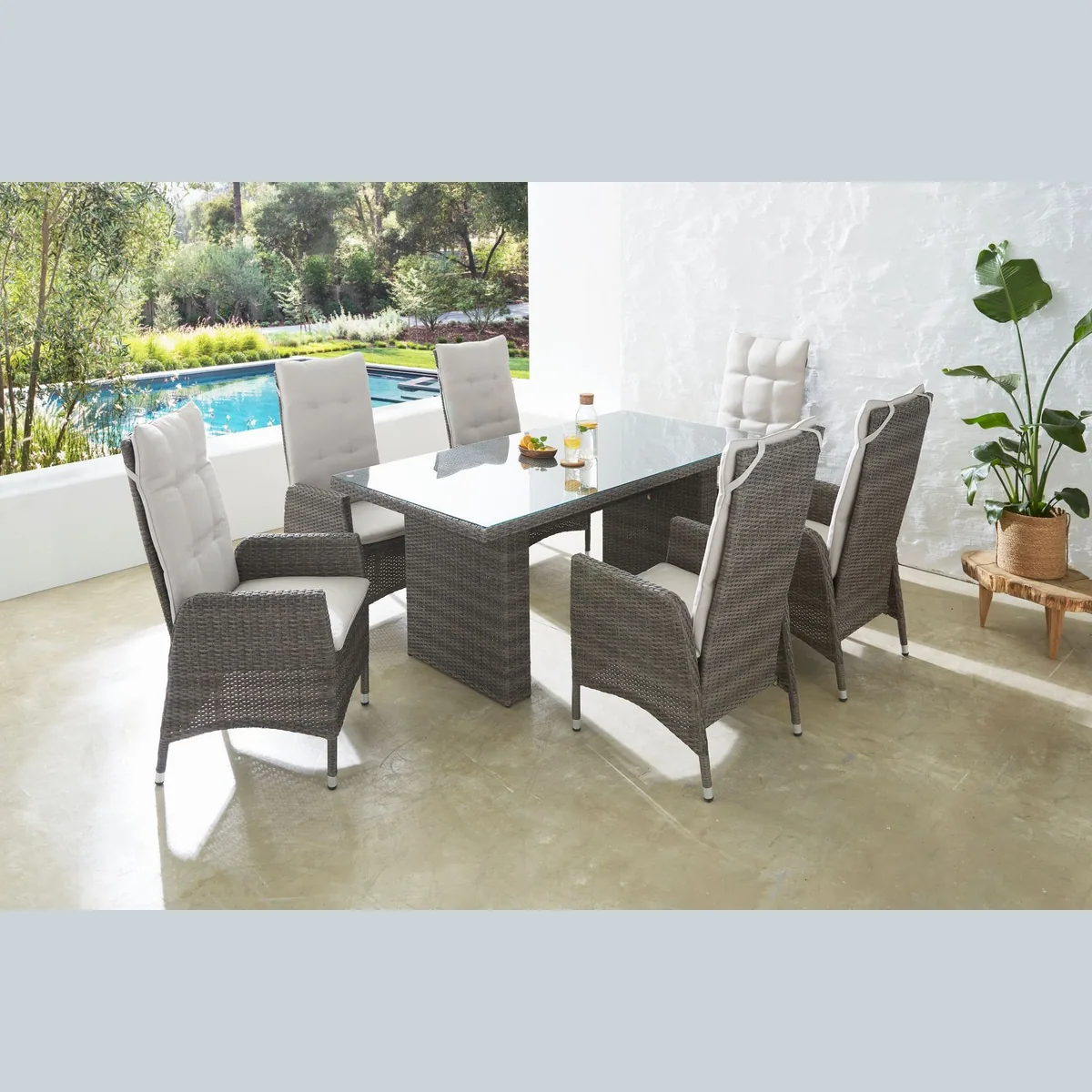 KONIFERA Garten-Essgruppe Casablanca, 7-teilig, 6 Sessel, 1 Tisch 180x90x74 cm