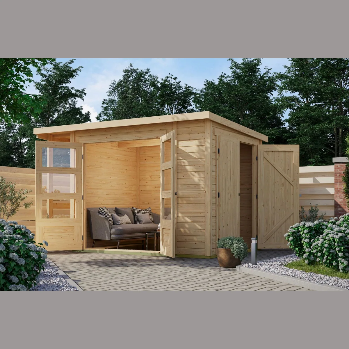 KONIFERA Gartenhaus Pinta, 19 mm Wandstärke, praktische Tür und Pultdach