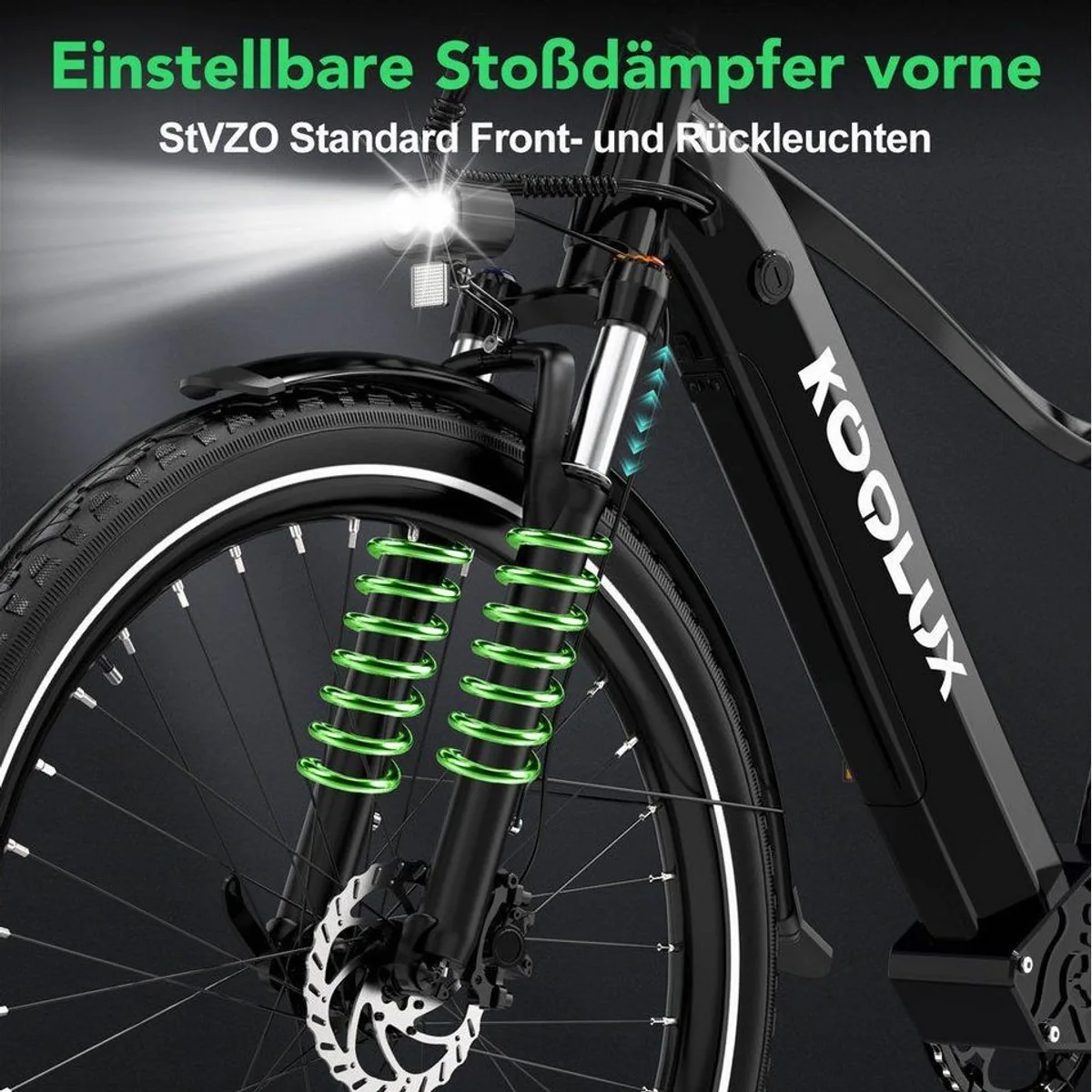 KOOLUX E-Bike 26 Zoll, leichtes Aluminium, 7-Gang Shimano, herausnehmbare Batterie 3