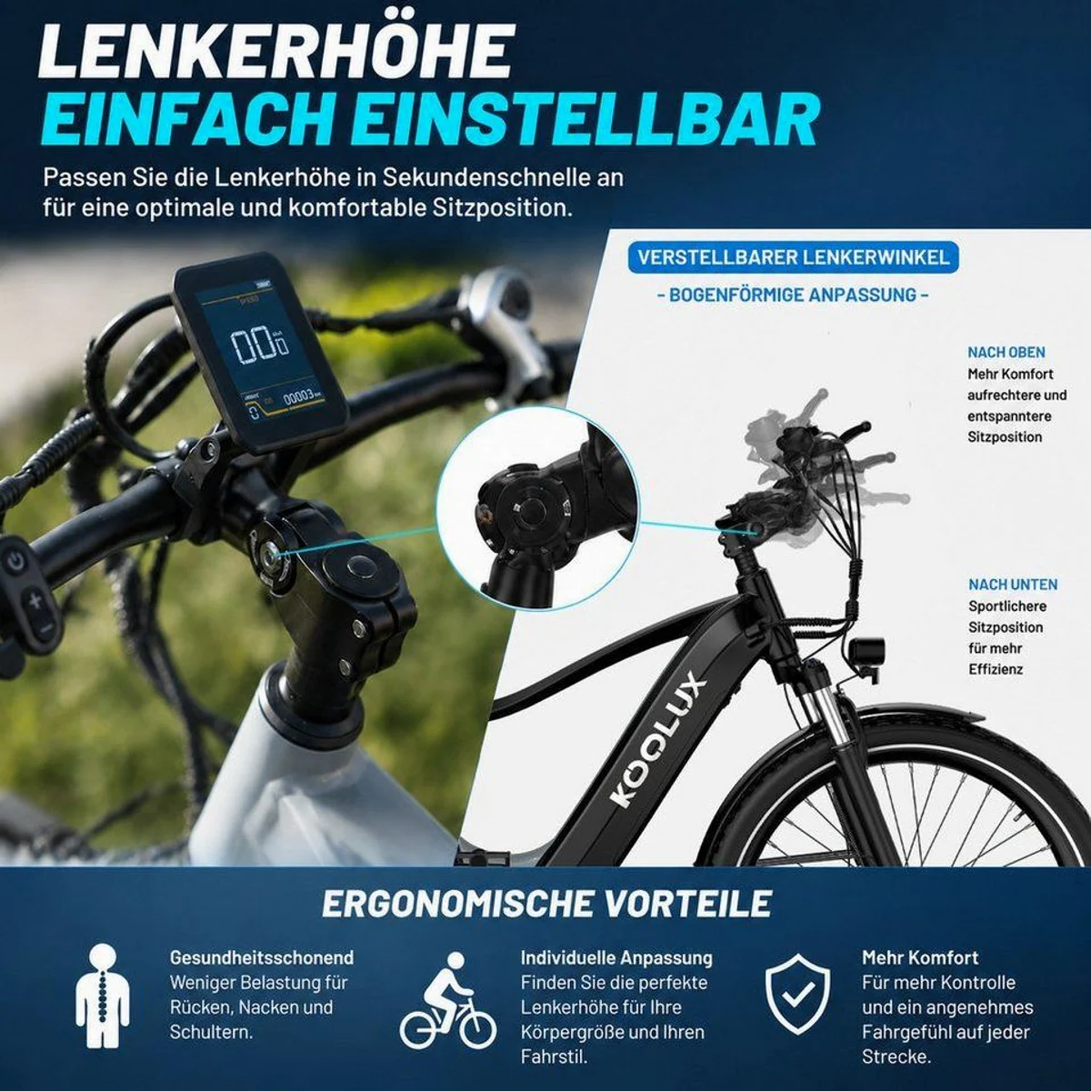 KOOLUX E-Bike 26 Zoll, leichtes Aluminium, 7-Gang Shimano, herausnehmbare Batterie 5