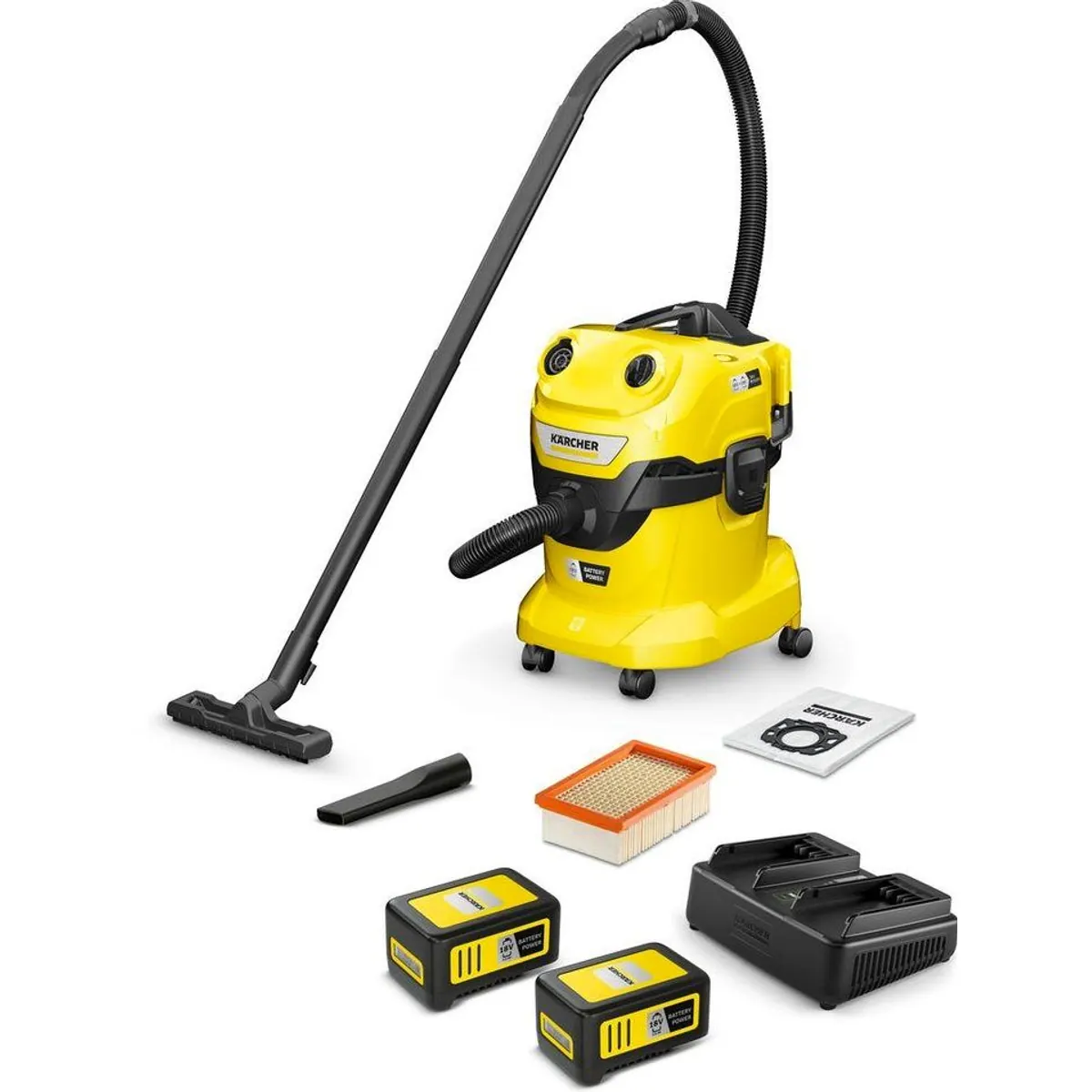 Kärcher WD 4-18 Dual Battery Set, kraftvoller 36-V-Motor, 20 l Behälter, inkl. Akku und Ladegerät