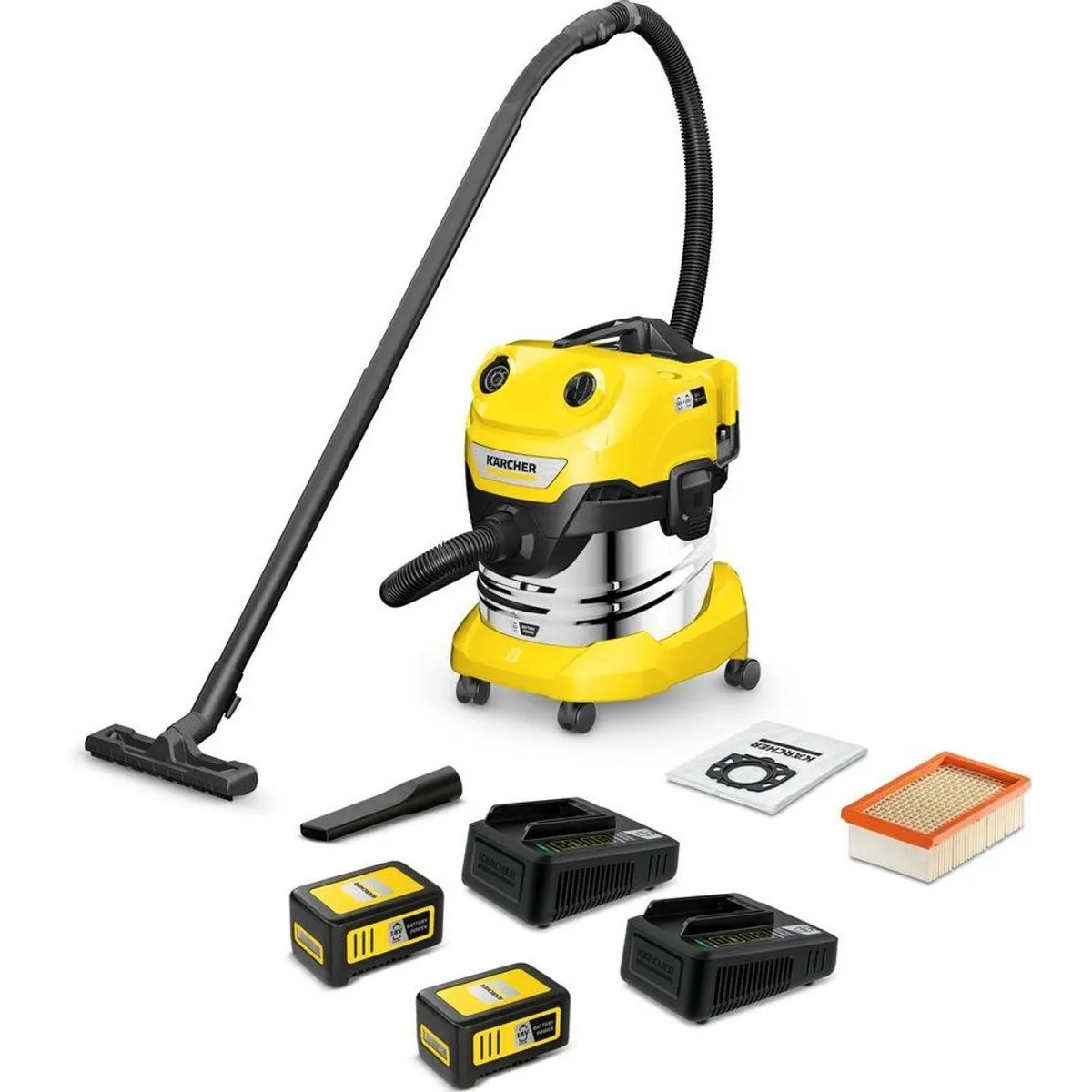 Kärcher WD 4-18 S Dual Battery Set, kraftvoller 36-V-Motor, 20 l Edelstahlbehälter, inkl. Akkus