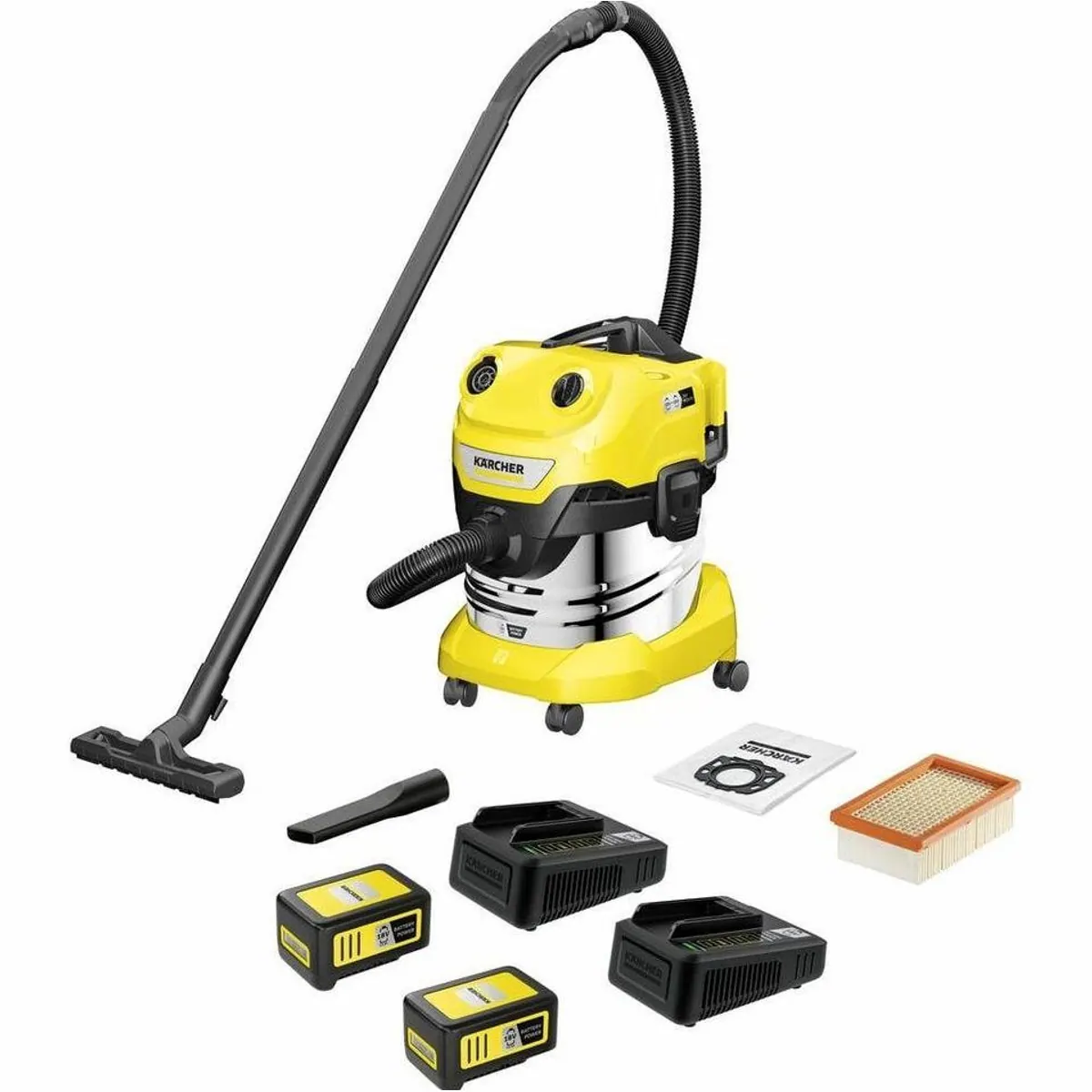 Kärcher WD 4-18 S Dual Battery Set, kraftvoller 36-V-Motor, 20 l Edelstahlbehälter, inkl. Akkus 5