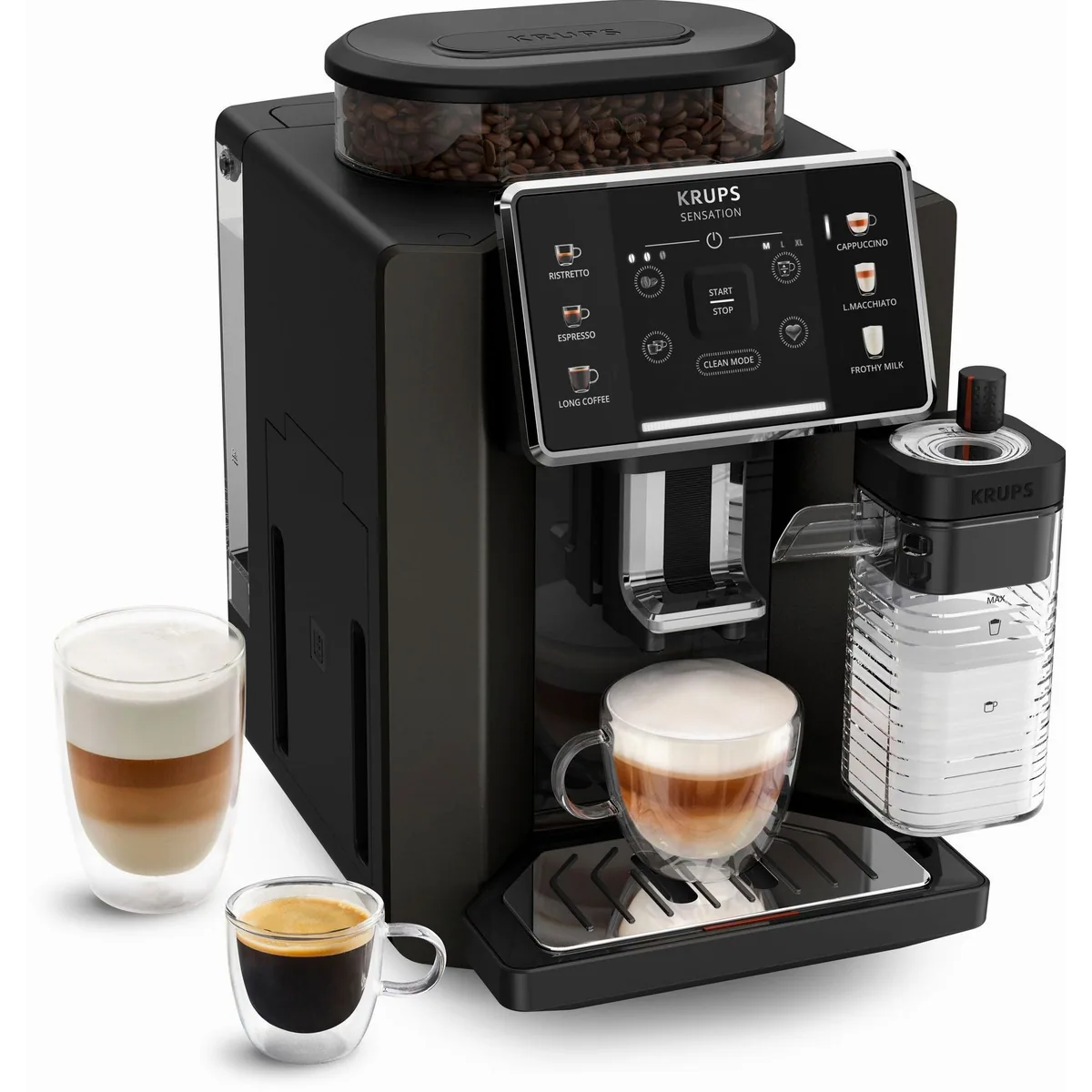 Krups EA9129 Sensation Milk Kaffeevollautomat, 6 Spezialitäten, automatische Reinigung, Metall-Brühgruppe