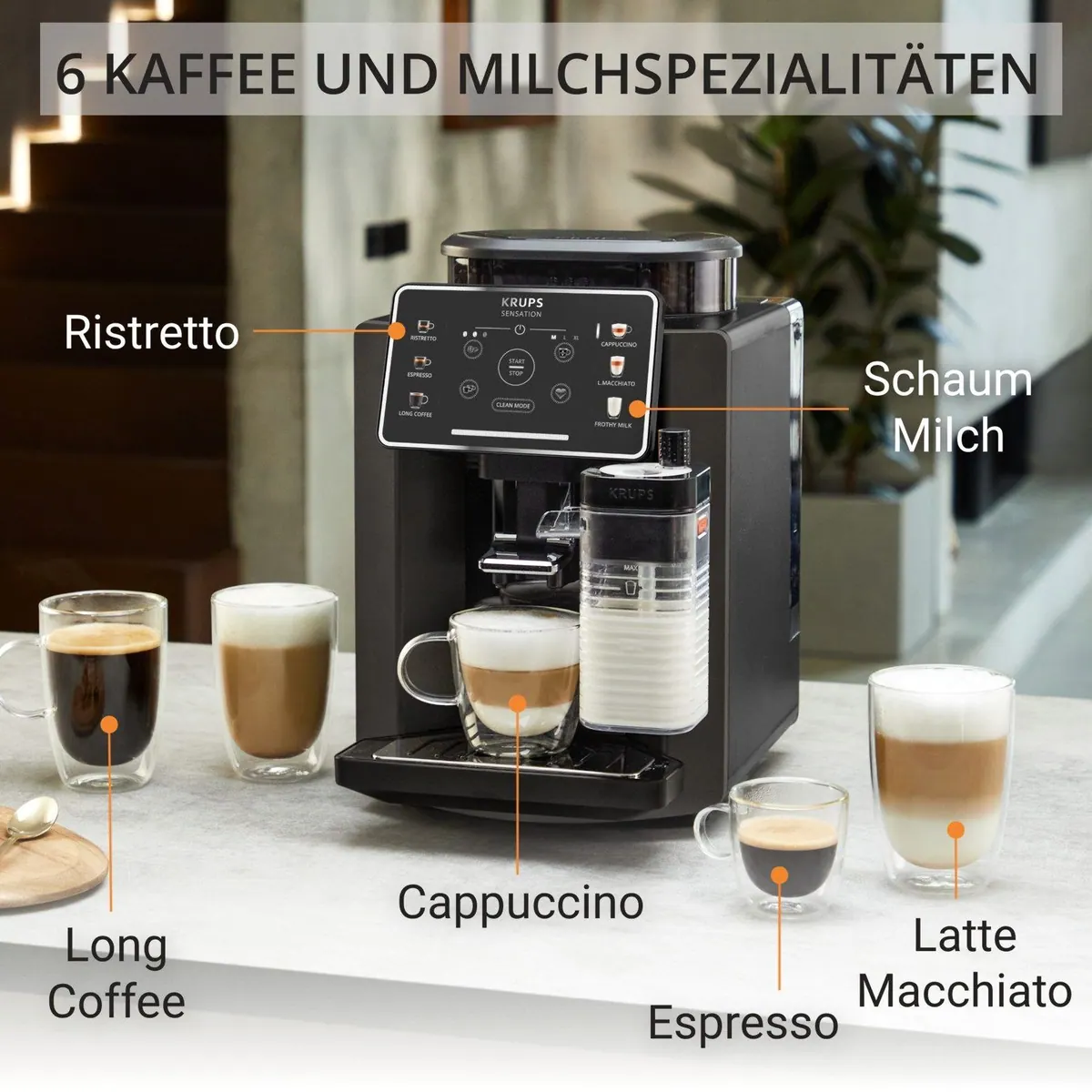 Krups EA9129 Sensation Milk Kaffeevollautomat, 6 Spezialitäten, automatische Reinigung, Metall-Brühgruppe 2
