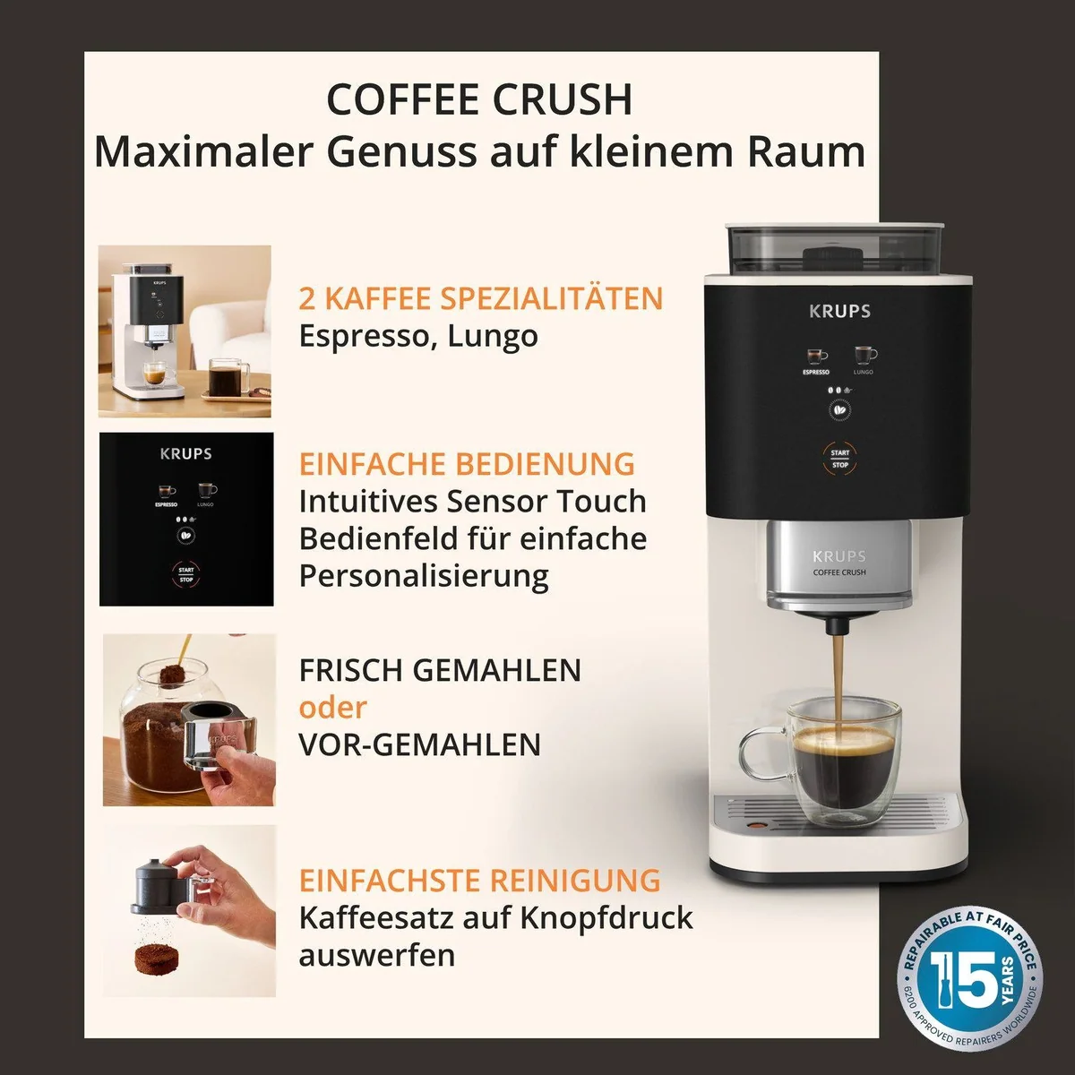 Krups Coffee Crush SA4001, kompakte Größe, einfache Bedienung, vielseitige Kaffeestärken 3