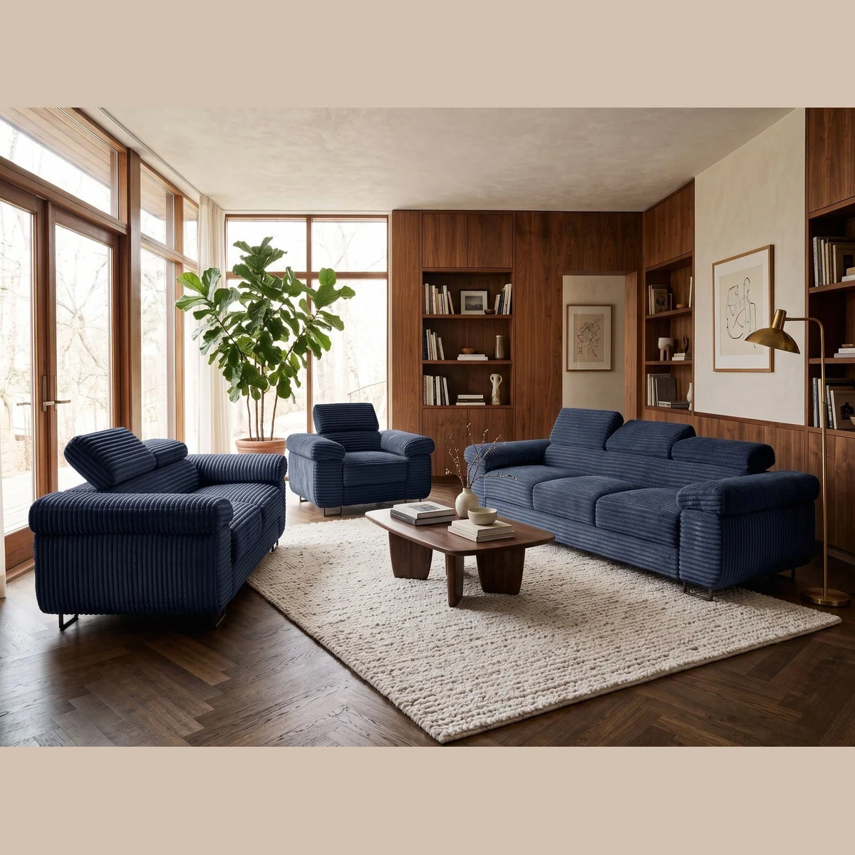 Labett Gustavo Sofaset, 3-Sitzer mit Bettfunktion, verstellbare Kopfstützen