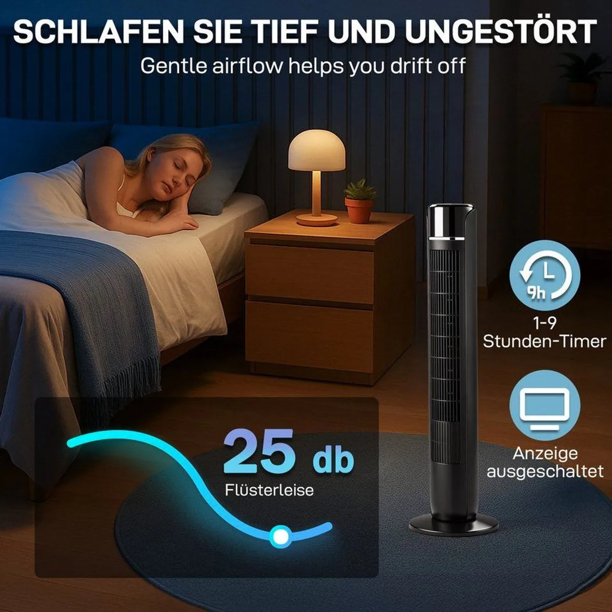 LALAHO FT-TS45JR Standventilator, leise, kompakt, mit Fernbedienung 2