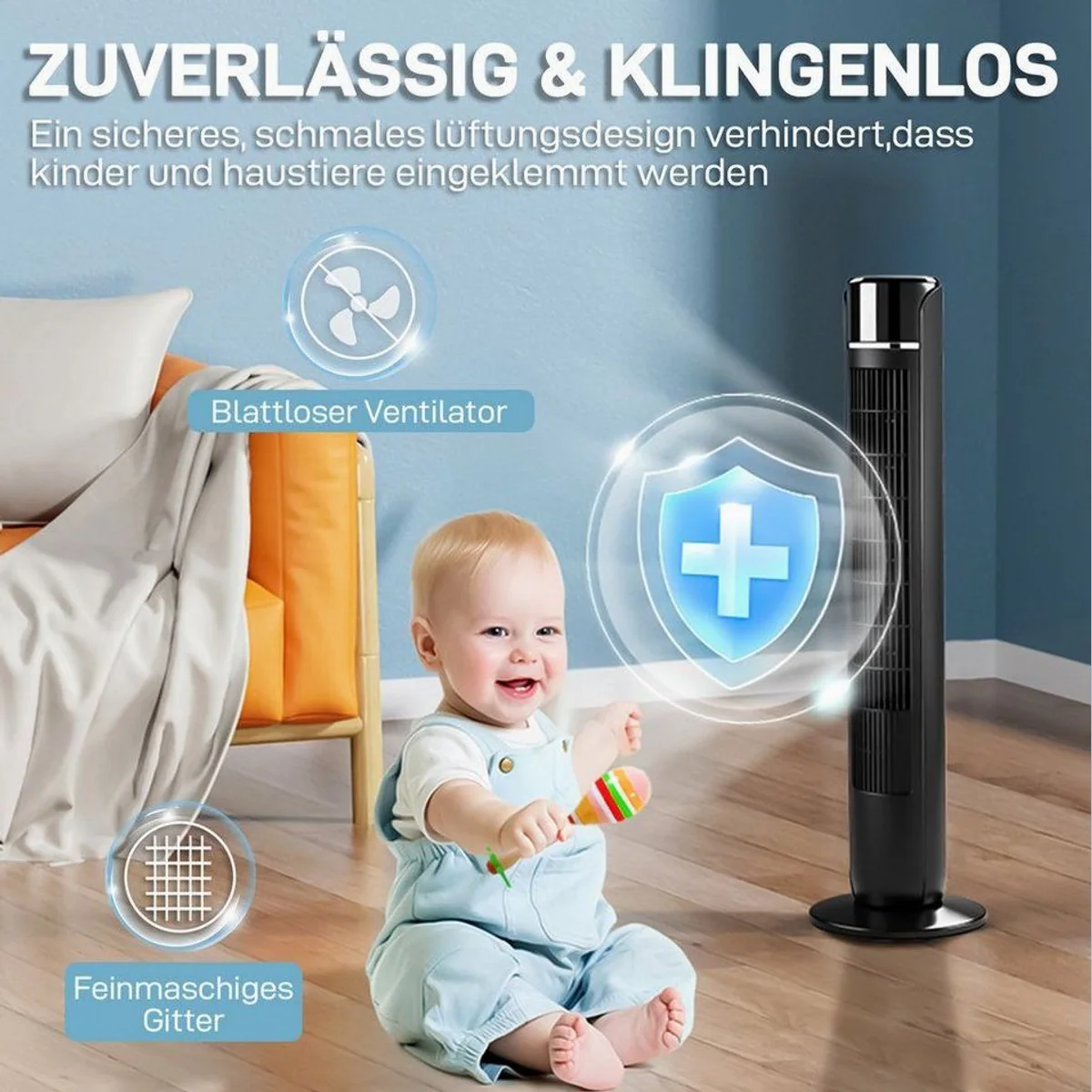 LALAHO FT-TS45JR Standventilator, leise, kompakt, mit Fernbedienung 3