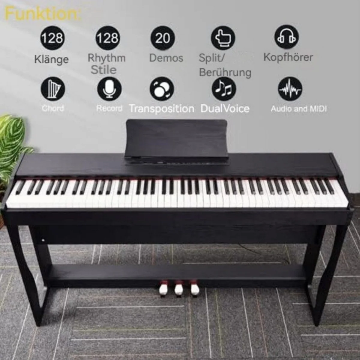 LALAHO GDP-104 Digitalpiano, 88 Tasten, Dual Bluetooth, 128 Rhythmen 5