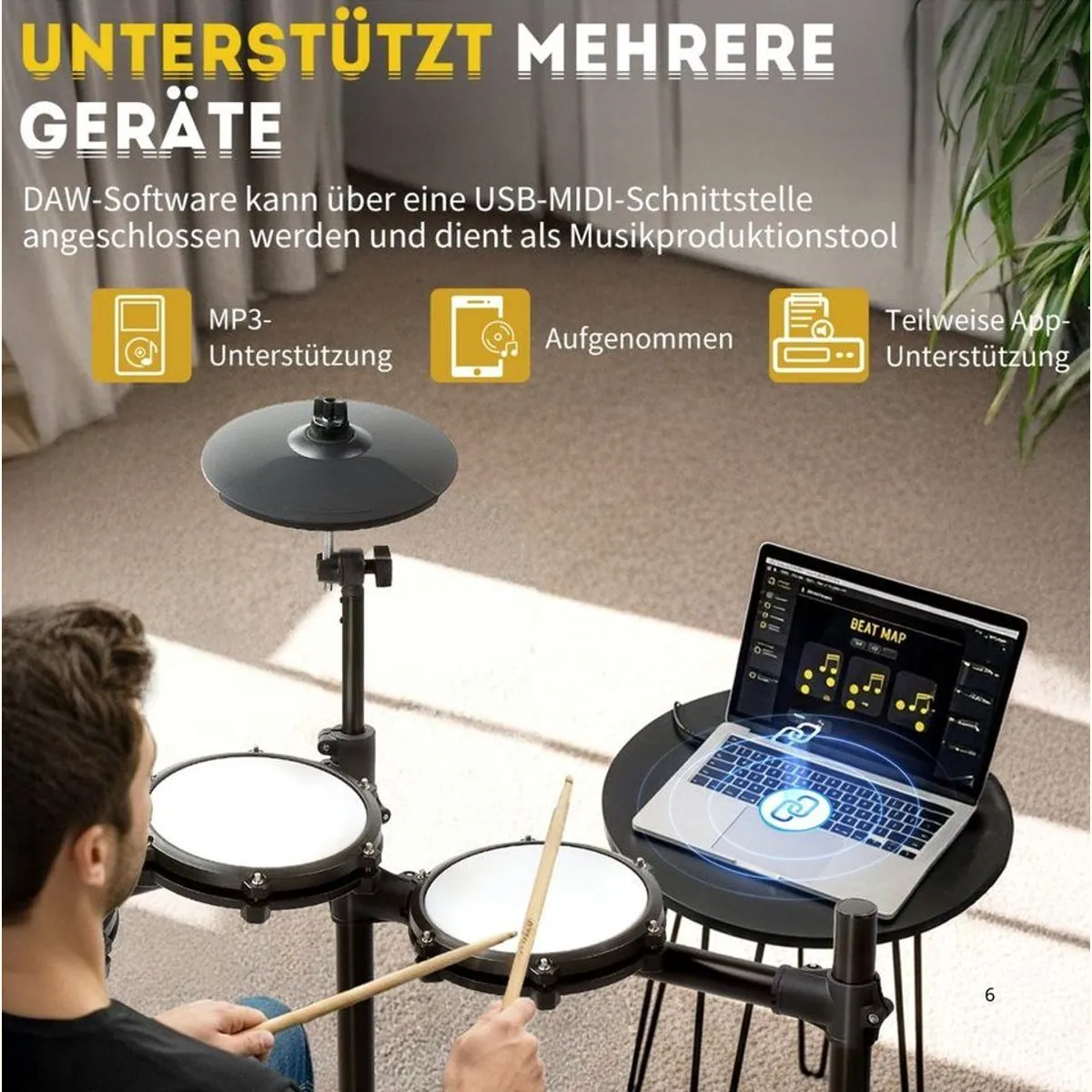 LALAHO E-Drum Upgraded E-Drum-Set, vielseitige Klangauswahl und einfache Verbindung — ideal für Kinder und Anfänger 2