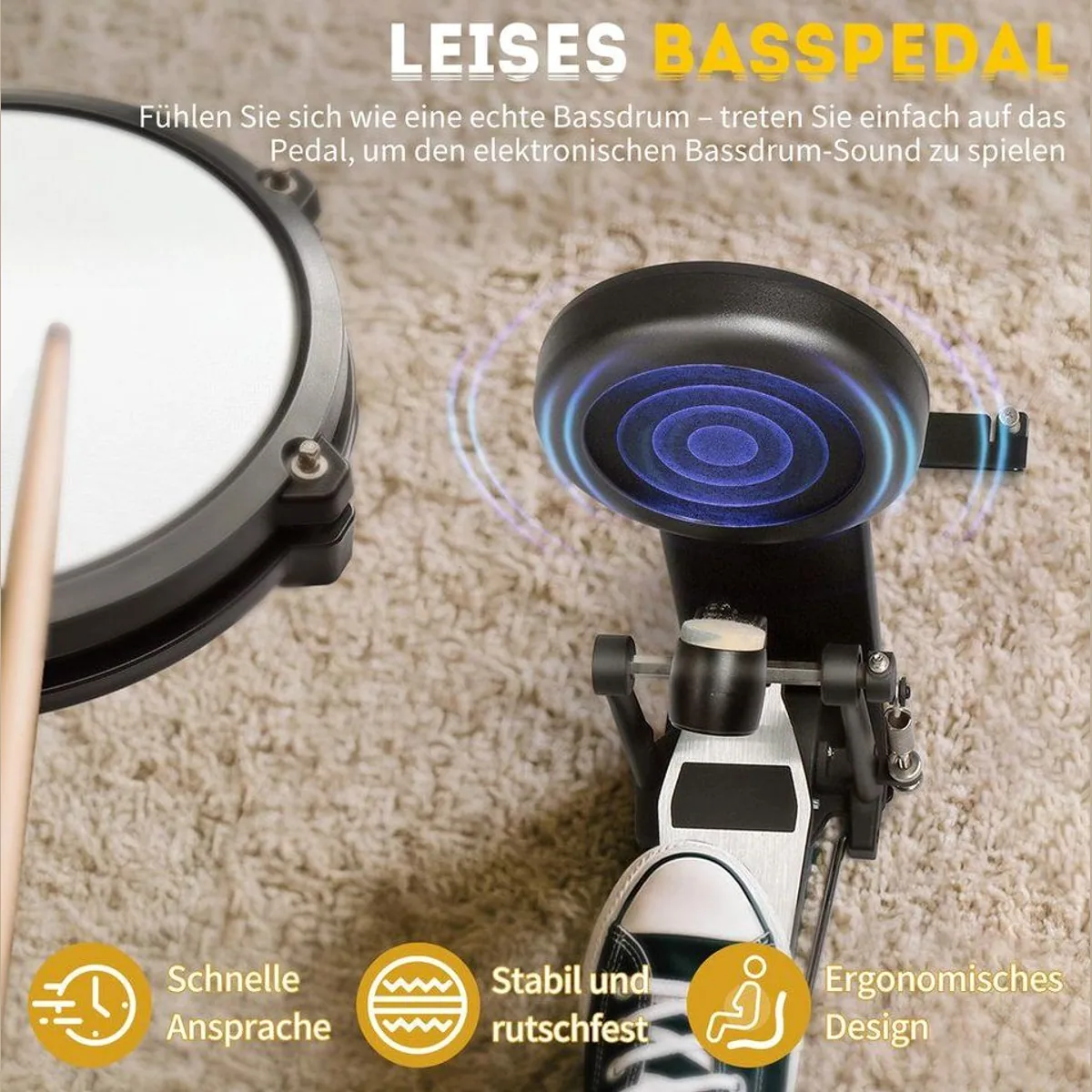 LALAHO E-Drum Upgraded E-Drum-Set, vielseitige Klangauswahl und einfache Verbindung — ideal für Kinder und Anfänger 4