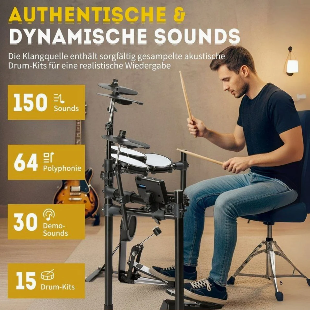LALAHO E-Drum Upgraded E-Drum-Set, vielseitige Klangauswahl und einfache Verbindung — ideal für Kinder und Anfänger 5