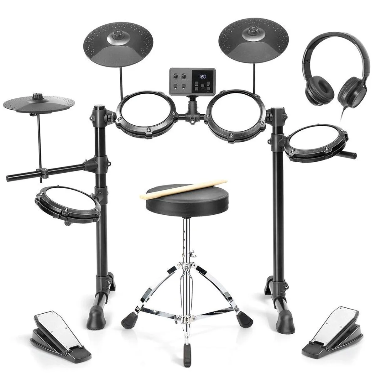 LALAHO E-Drum Set, 150 Klänge, 15 Drum-Kits, inkl. Zubehör