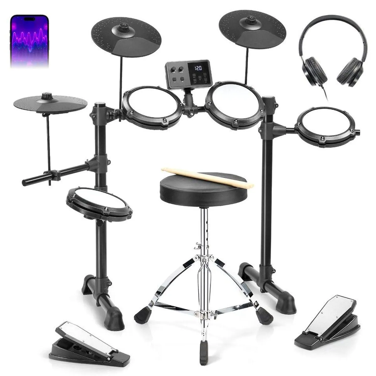 LALAHO E-Drum Set, 150 Klänge, 15 Drum-Kits, inkl. Zubehör 2