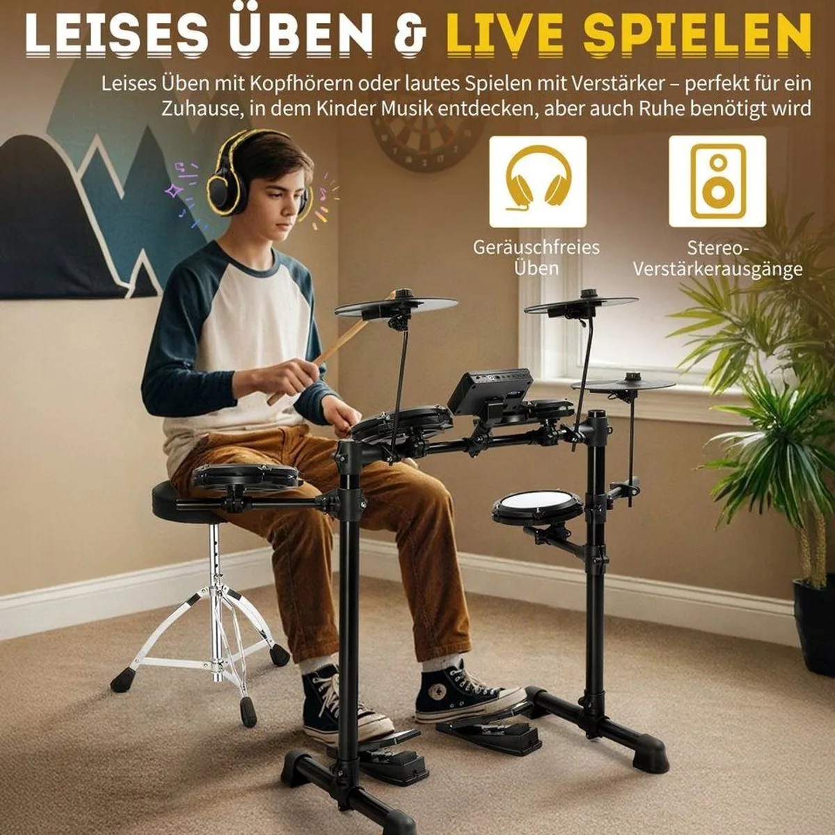 LALAHO E-Drum Set, 150 Klänge, 15 Drum-Kits, inkl. Zubehör 5
