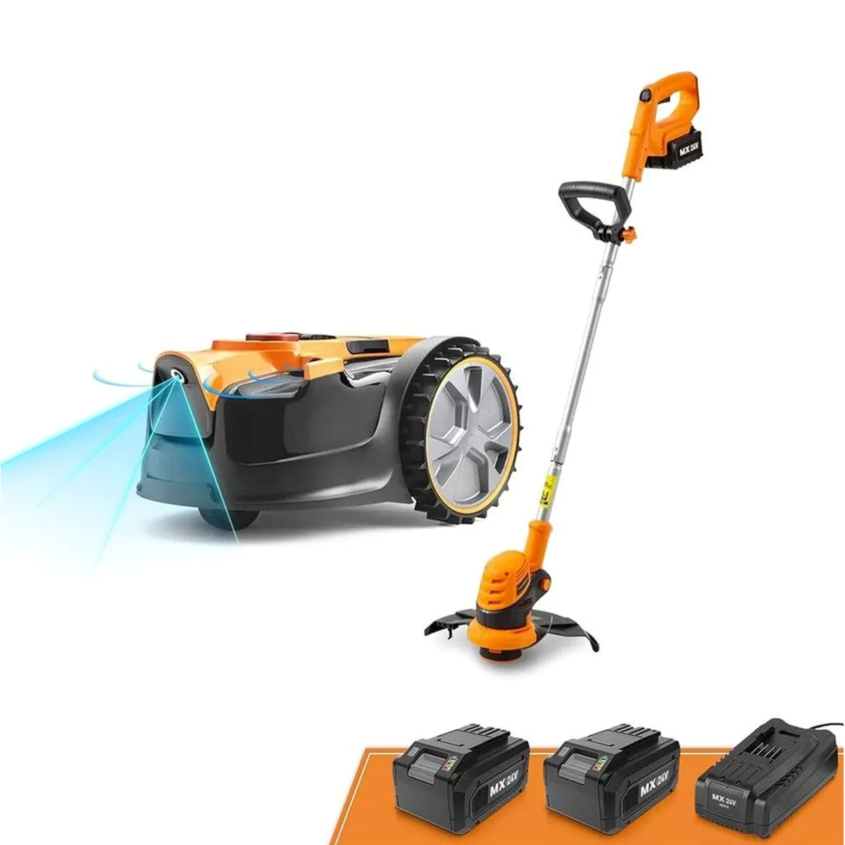 Lawnmaster OcuMow Rasenmähroboter, 24V MAX, 300 m², 10-Zoll-Trimmer-Kombi — einfache Bedienung, automatische Hindernisvermeidung, Spot-Cut-Funktion