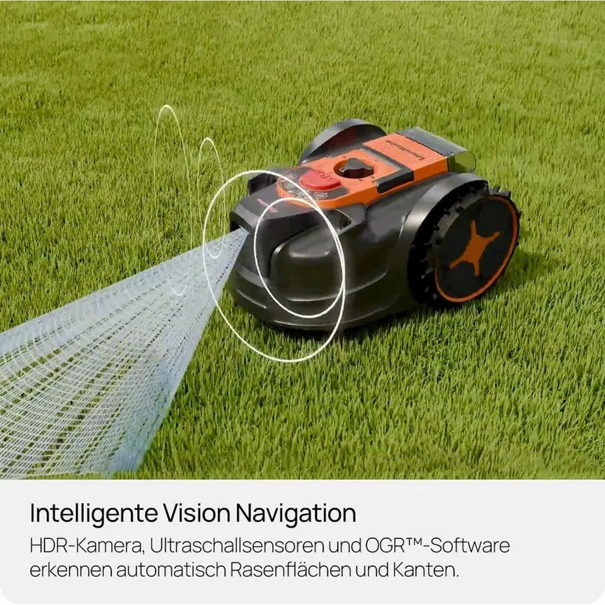 Lawnmaster OcuMow Mähroboter, kabellos, für bis zu 250 m² Rasenfläche — automatische Hinderniserkennung, Drop & Mow, Vision-Navigation 4