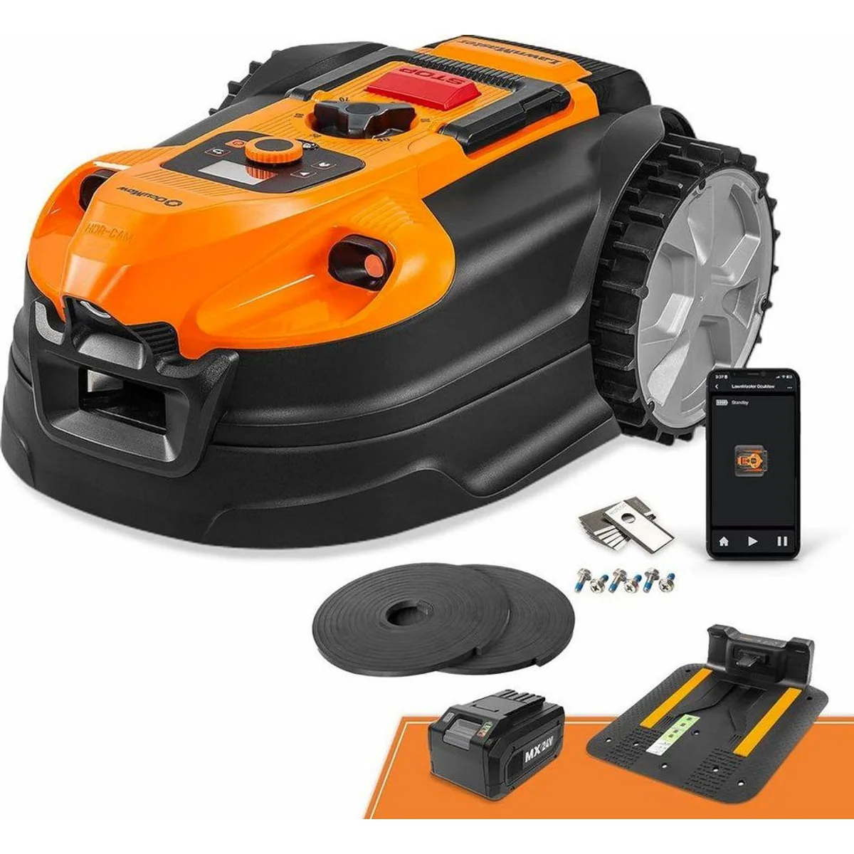 Lawnmaster OcuMow18 Rasenmähroboter, keine Begrenzungskabel, WiFi & Bluetooth App, 4Ah Batterie