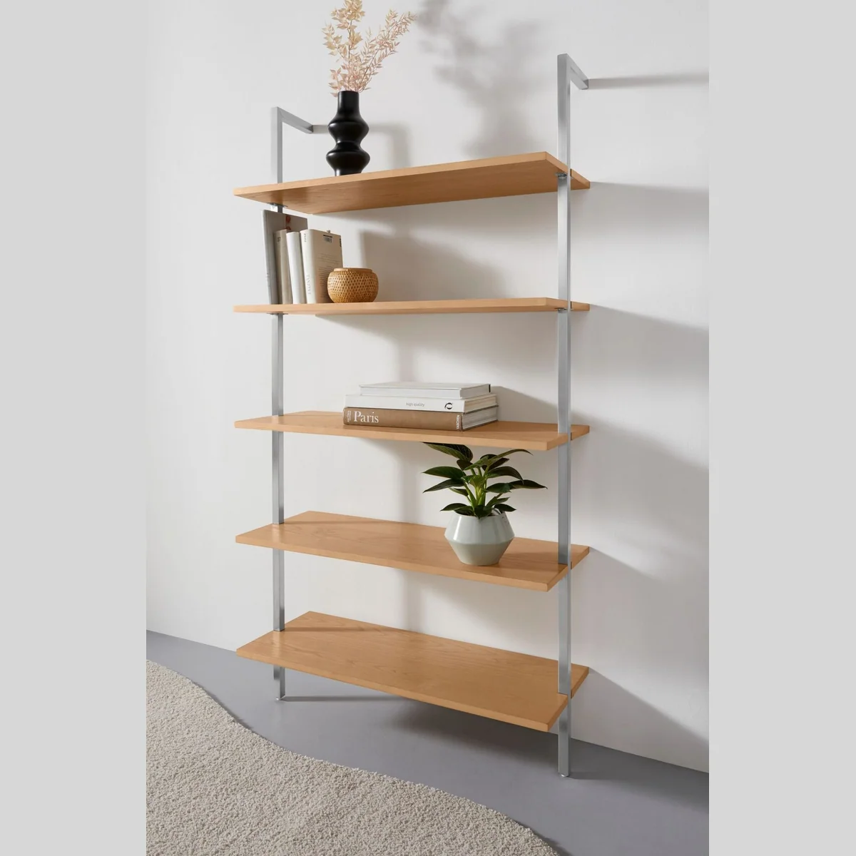 LeGer Home by Lena Gercke Ablageregal Aninnar, modernes Design, fünf Einlegeböden aus Eschenholzfurnier, Edelstahlgestell