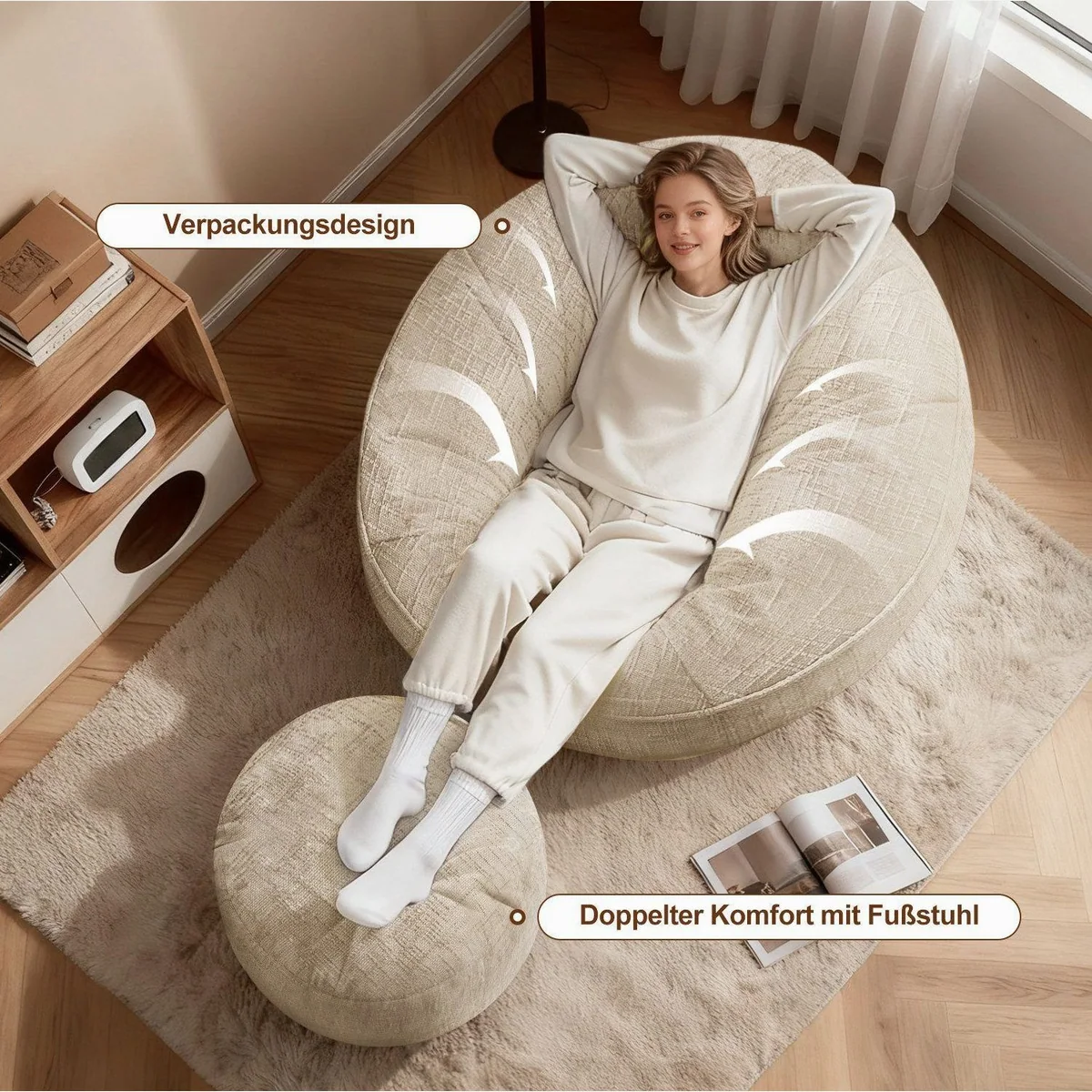 Lexzurn Sitzsack Lazy Sofa, ergonomisch, hochelastisch, für Erwachsene und Kinder 3