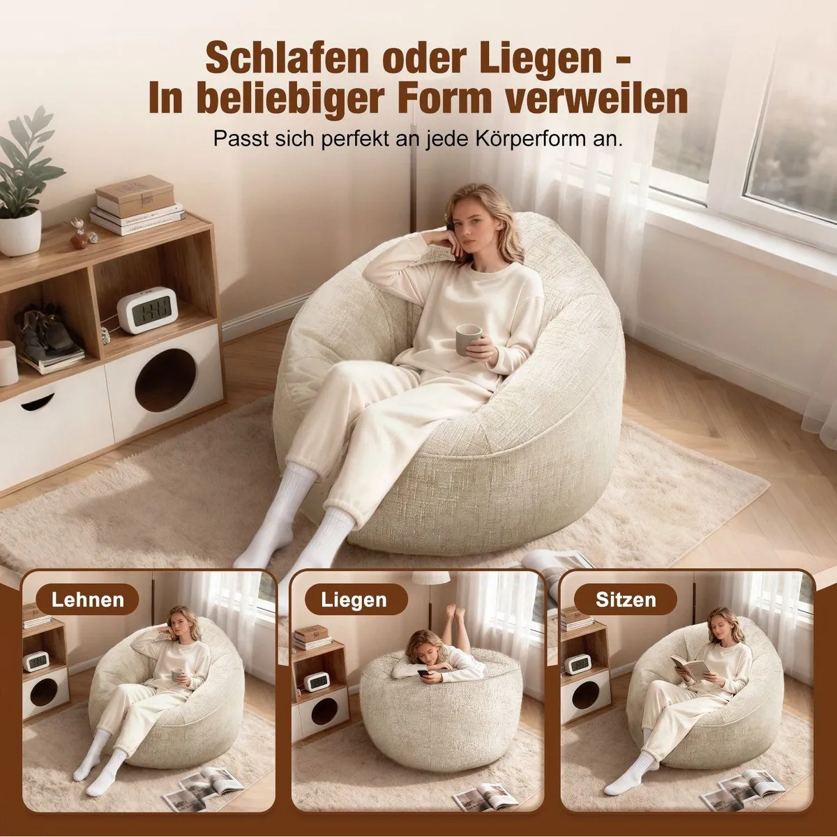Lexzurn Sitzsack Lazy Sofa, ergonomisch, hochelastisch, für Erwachsene und Kinder 5