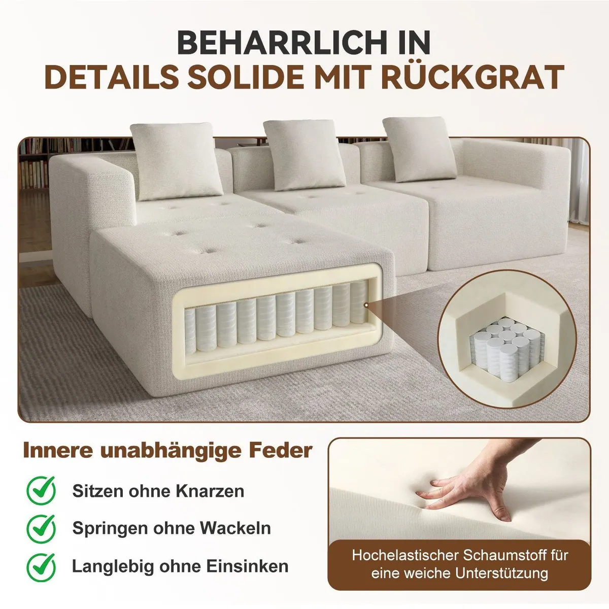 Lexzurn Ecksofa, Federkern, hochflexibler Schaumstoff, Chenille-Struktur 3