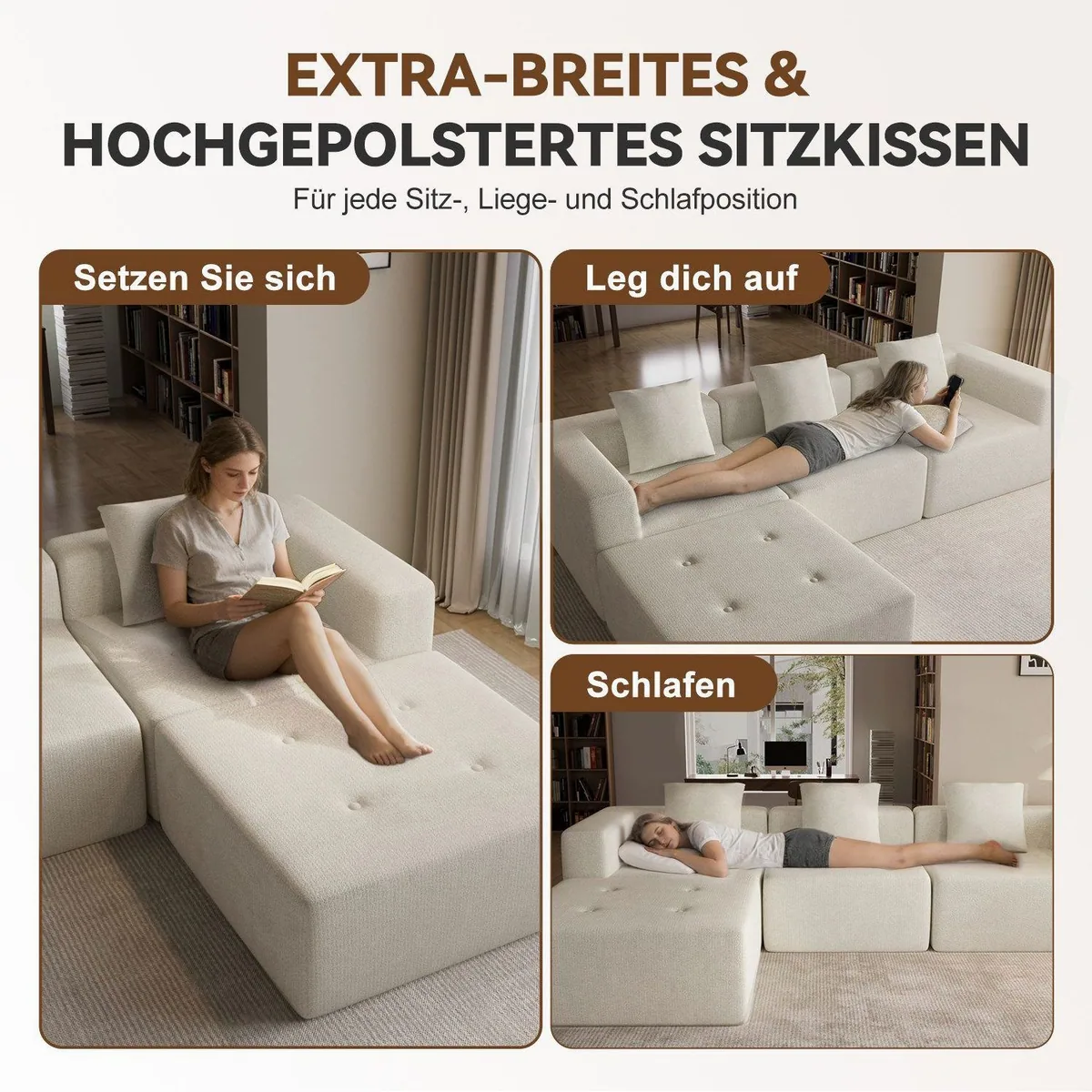 Lexzurn Ecksofa, Federkern, hochflexibler Schaumstoff, Chenille-Struktur 4