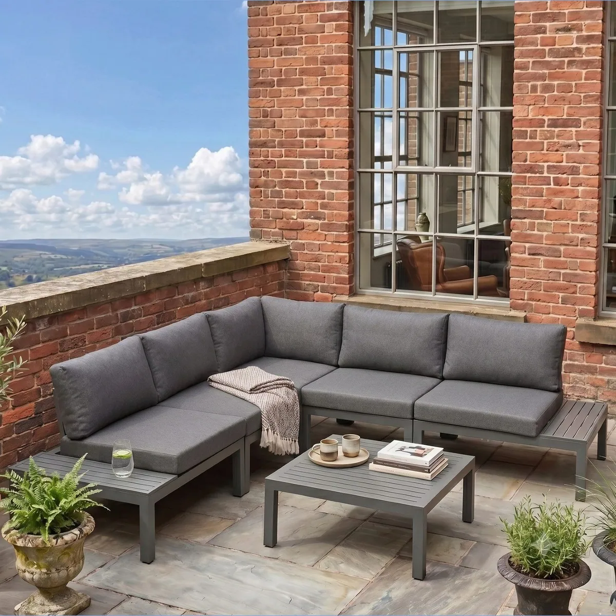 Liadomo Gartenlounge-Set San Carlo, modulare Ecklounge für 4 Personen, Aluminium-Tischplatte 2