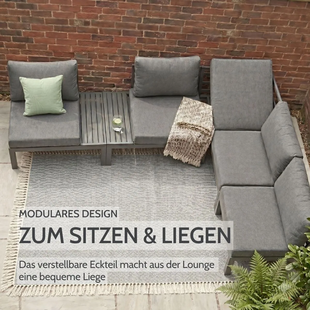 Liadomo Gartenlounge-Set San Carlo, modulare Ecklounge für 4 Personen, Aluminium-Tischplatte 3