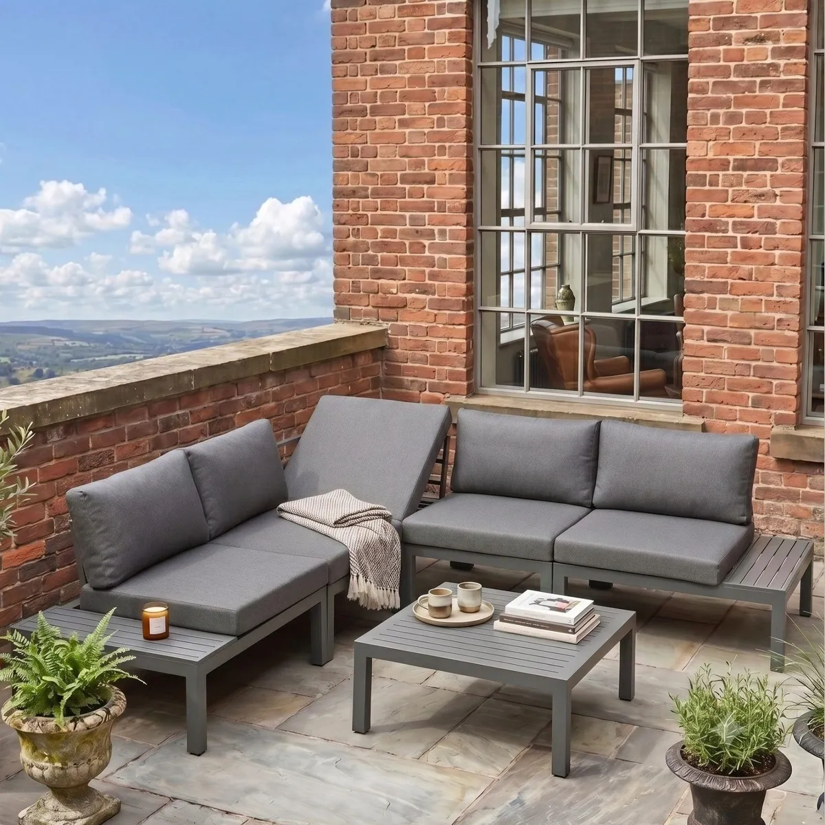 Liadomo Gartenlounge-Set San Carlo, modulare Ecklounge für 4 Personen, Aluminium-Tischplatte 4