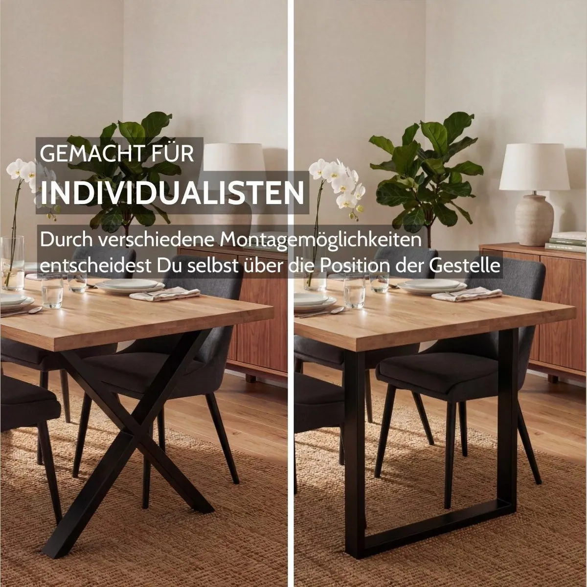 Liadomo Esstisch Glasgow, Eiche massiv geölt, wählbare Größen, modernes Metallgestell 5
