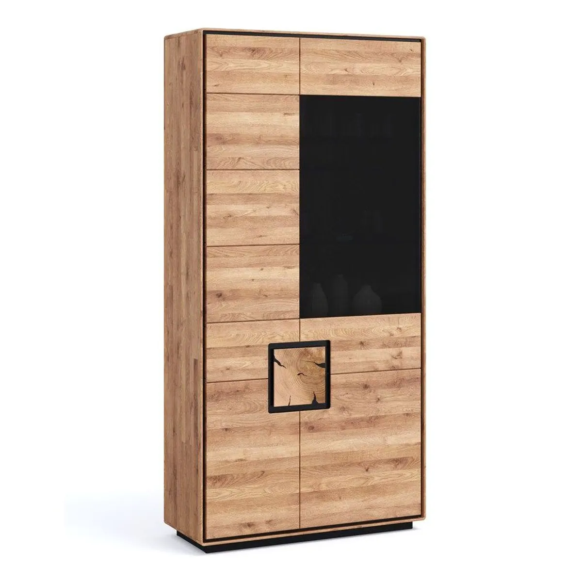 Lomadox WOODBRIDGE-69 Vitrine, Eiche massiv geölt, 100 cm breit, Softclose-Türen