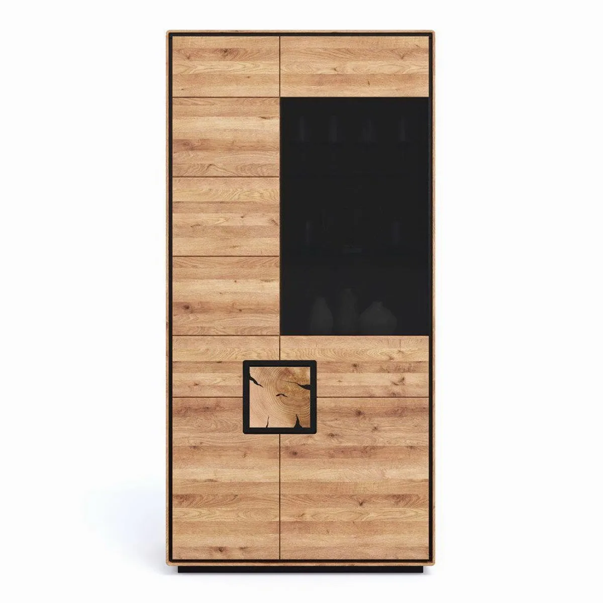 Lomadox WOODBRIDGE-69 Vitrine, Eiche massiv geölt, 100 cm breit, Softclose-Türen 5