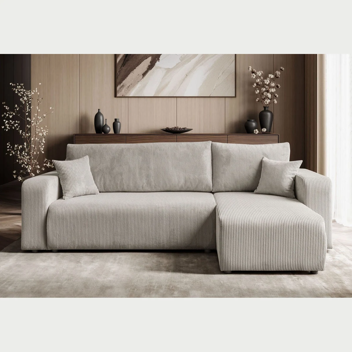Lookway Prestige L Ecksofa, Cord-Stoff, mit Bettfunktion und Bettkasten