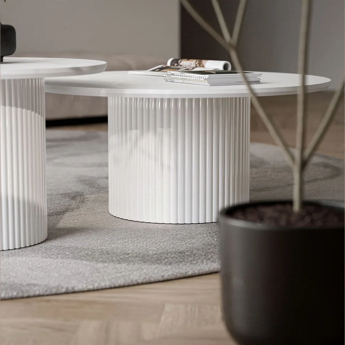 Lookway OVI Couchtischset, 2er Set mit geriffelter Basis — elegantes Design, vielseitig nutzbar, hochwertige Verarbeitung 4